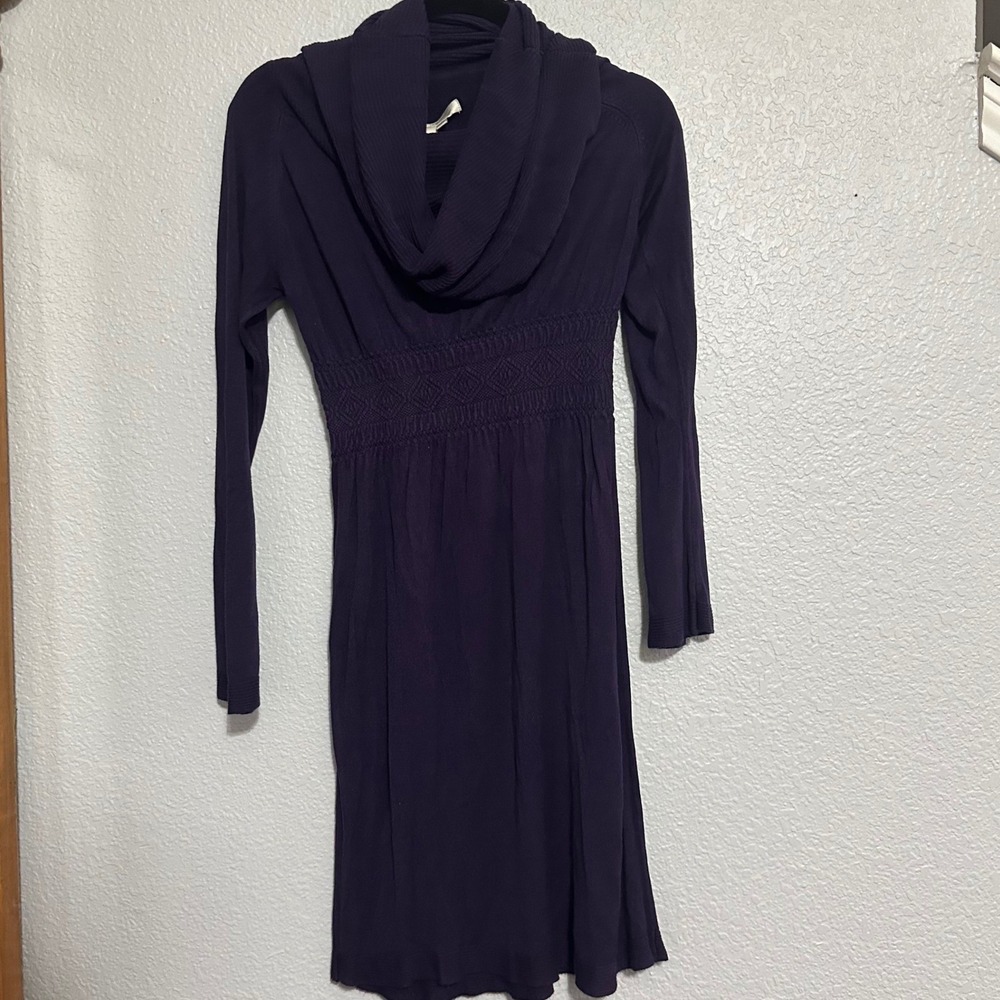 Studio M Purple Cowl Neck Smocked Empire Waist Knit Dress M